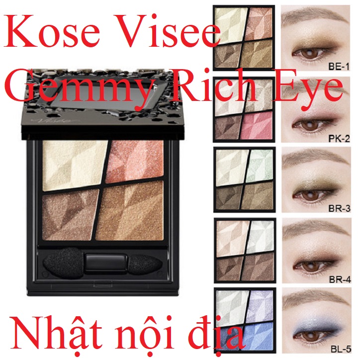 Phấn mắt Kose Visee Gemmy Rich Eyes nội địa Nhật 4.3g