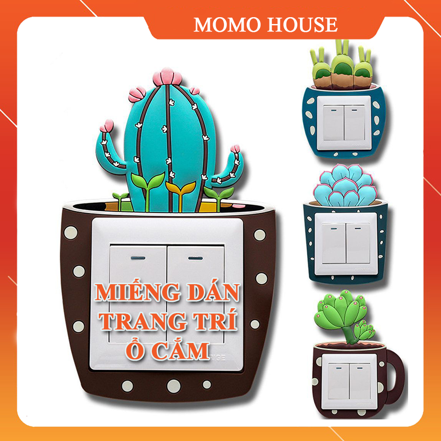 Miếng dán cao su mềm trang trí ổ cắm điện, công tắc phát quang ban đêm hình cây xương rồng