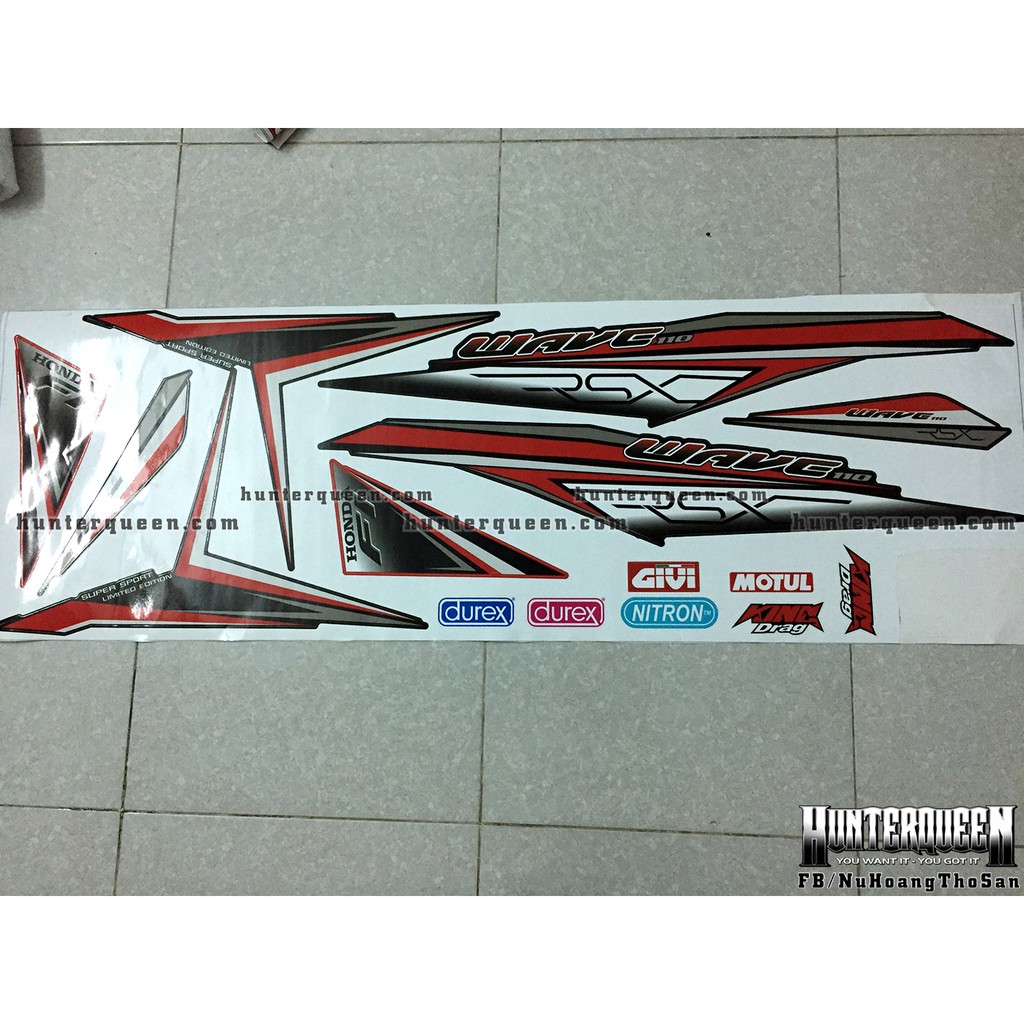 Tem Rời Xe Wave Rsx 2014. Dán Xe Đen Bửng Đỏ. Chống Nước, Bền Màu, Sắc Nét. Thay Đổi Theo Yêu Cầu. Chất Lượng Cao.