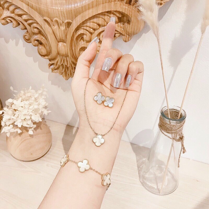 Set dây chuyền bông tai lắc tay titan cam kết không đen k gỉ