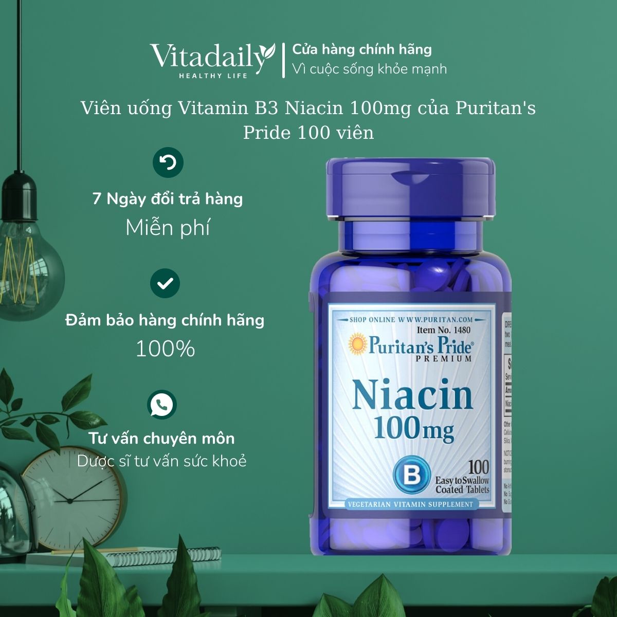 Viên uống Vitamin B3 Niacin 100mg của Puritan s Pride 100 viên