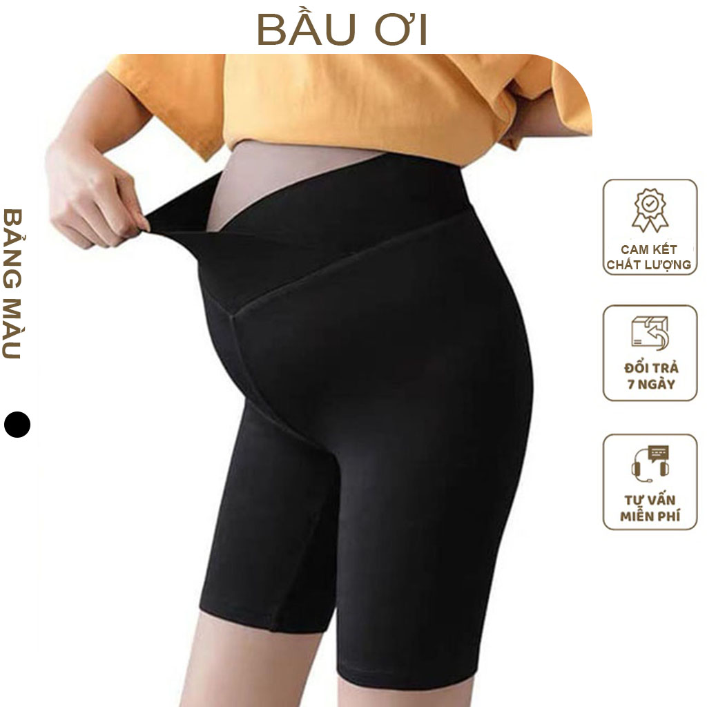 Quần bầu lửng cạp chéo chất cotton co giãn 4 chiều có chun chỉnh bụng - quần bầu legging free size