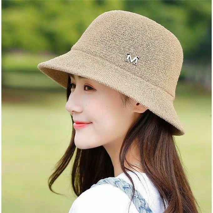 Mũ cói nữ chữ M rộng vành