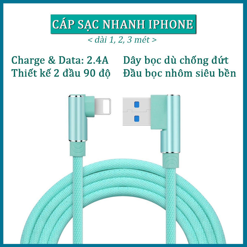 Dây cáp sạc nhanh type c & iphone - dài 1 mét, 2 mét, 3 mét