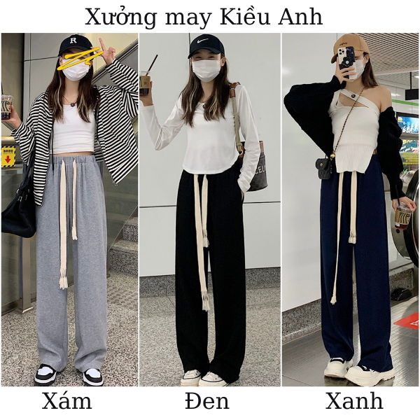 Quần ống rộng dây rút bản to KA Hottrend cho nàng năng động, dài 95cm, rộng 58cm
