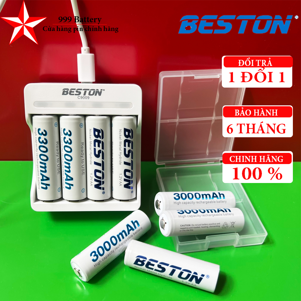 Máy sạc kèm 4 pin aa, aaa beston 3300mah, 3000mah, pin sạc aa. aaa micro, pin của từ, pin máy đo huyết áp, pin 1.2v