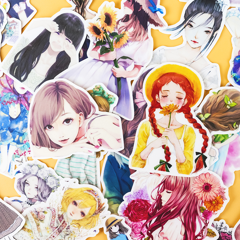 8 Sticker bé gái anime dễ thương xinh xắn trang trí đa dụng - 8 cái/gói