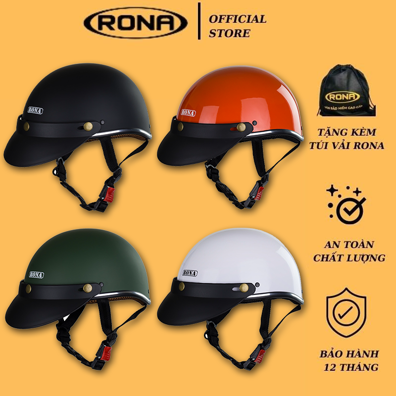 Mũ bảo hiểm xe máy RONA hali viền bạc kèm lưỡi trai đen, nón xe máy nửa đầu nam nữ freesize - Rona Helmet