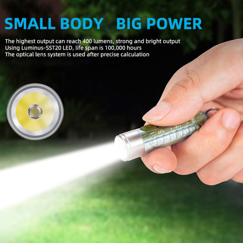 Đã nâng cấp MINI ONE SE Max. 500 Lumen Chất làm trắng huỳnh quang Phát hiện đèn pin móc khóa nhựa bền sáng