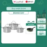 (Chỉ 23.04)Bộ nồi inox nguyên khối Elmich Trimax classic EL-2136OL01 size 18, 20, 22cm