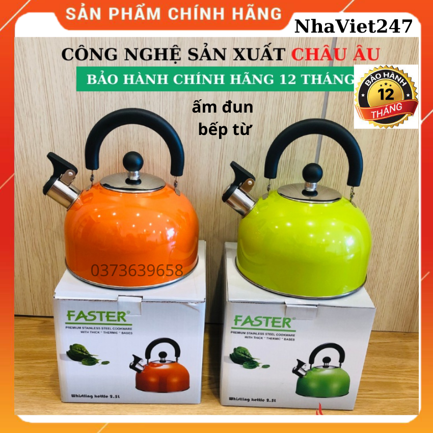 Ấm đun bếp từ Faster 2.5L-siêu nấu nước inox đáy từ có còi báo-ấm đun nước siêu tốc cao cấp hàng chính hãng-ấm đẹp,tốt,giá rẻ-quà tặng ý nghã bảo hành 12 tháng [NhaViet247]