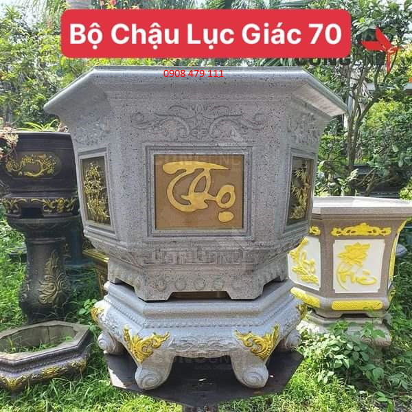 Khuôn đúc chậu cảnh ABS lục giác 70 và đôn chân quỳ cao 21 cm
