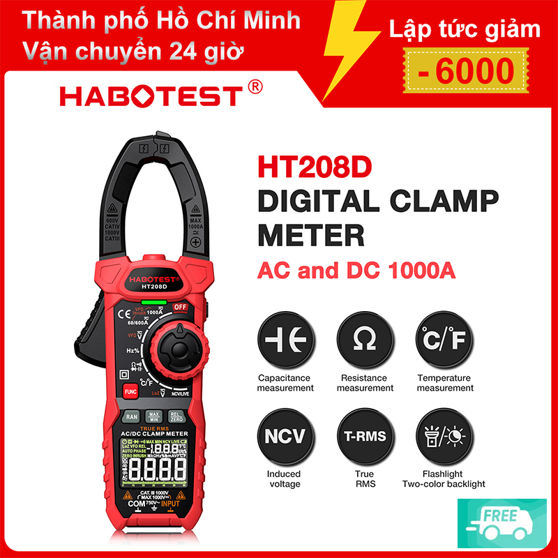 HABOTEST 1000V 1000A Profesional Clamp Meter Pinza Amperimetrica AC DC True  RMS Capacitance Electrical Megger