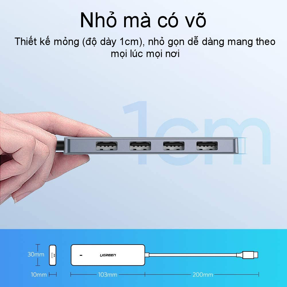Hub chuyển đổi USB / USB type C sang 4 cổng USB 3.0 UGREEN CM219 CM136 - Hỗ trợ cổng nguồn Micro USB, tốc độ truyền tải tối đa 5Gbps Hub chuyển đổi USB / USB type C sang 4 cổng USB 3.0 UGREEN CM219 CM136 - Hỗ trợ cổng nguồn Micro USB, tốc độ truyền tải tối đa 5Gbps