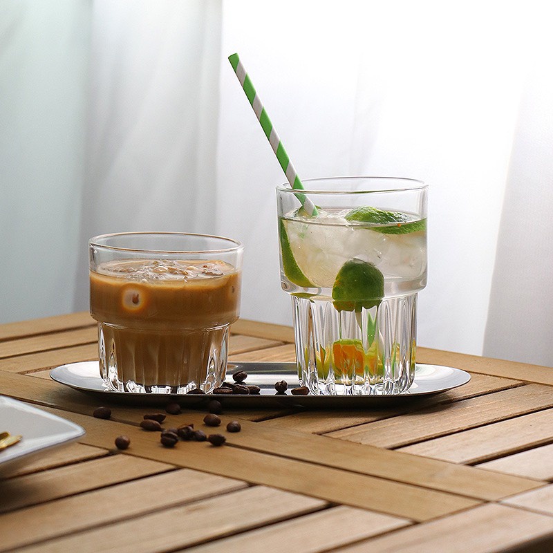 Ly thủy tinh sọc 2 tầng , cốc thủy tinh chịu nhiệt dùng, cafe, sinh tố