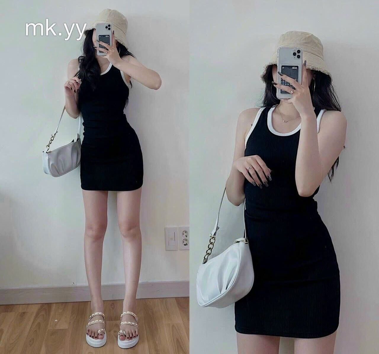 Đầm body viền cổ tròn ud947 kiểu ba lỗ viền màu cá tính