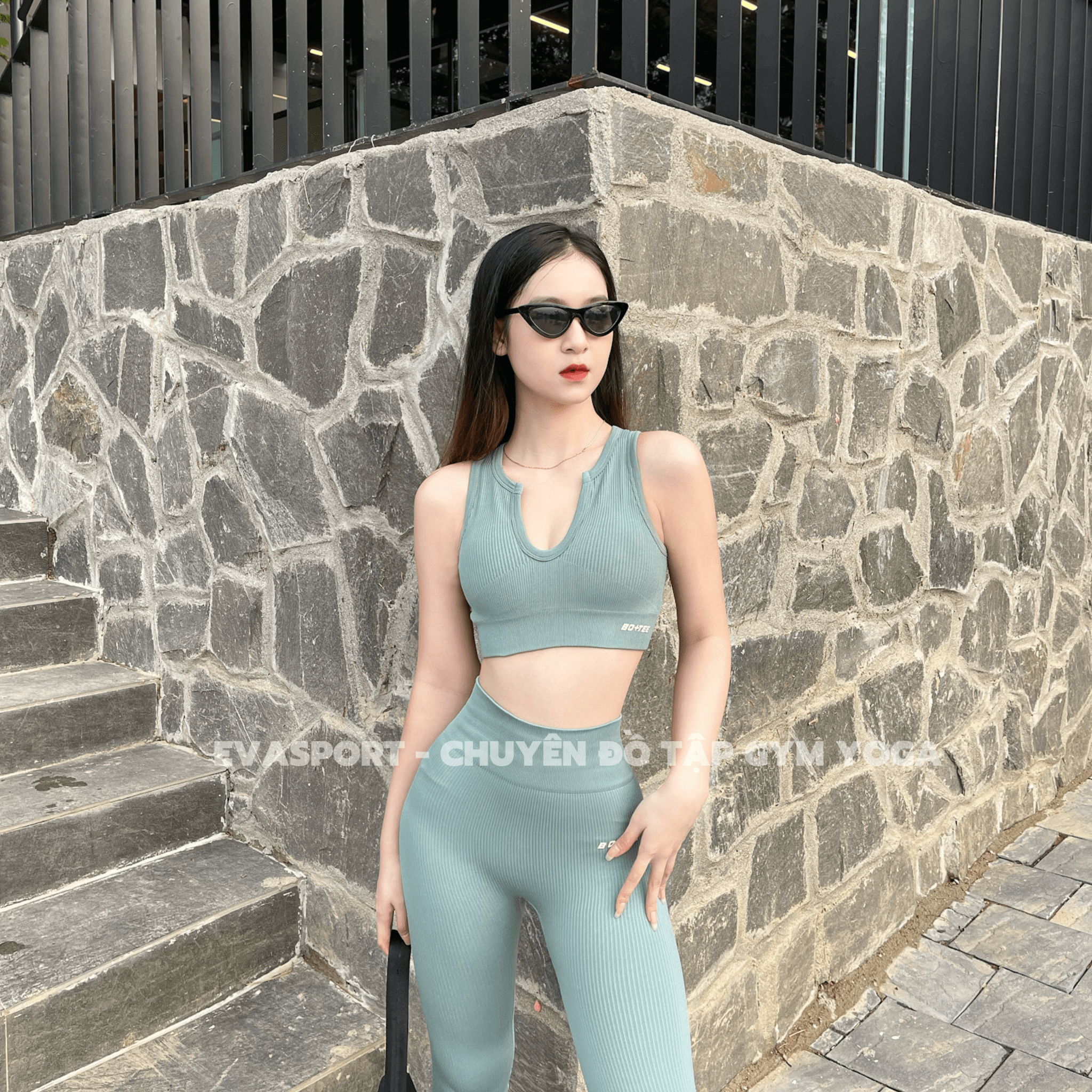 Set Bộ Đồ Tập Gym Nữ, Tập Yoga, Tập Thể Thao Chạy Bộ Vải Dệt Kim Chữ U Tôn Dáng, Sexy, Nâng Ngực EvaSport