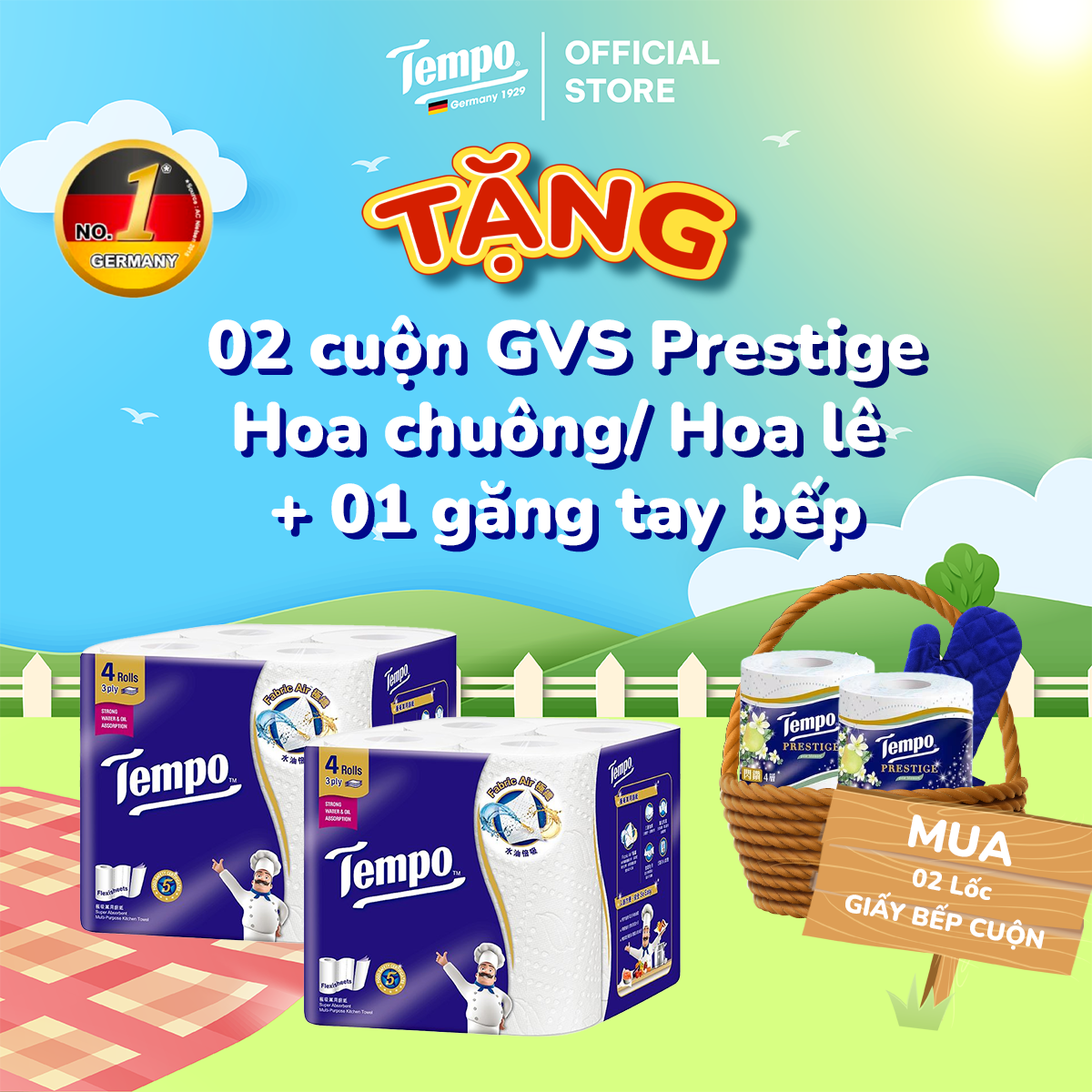 Khăn giấy bếp cuộn đa năng siêu thấm tempo