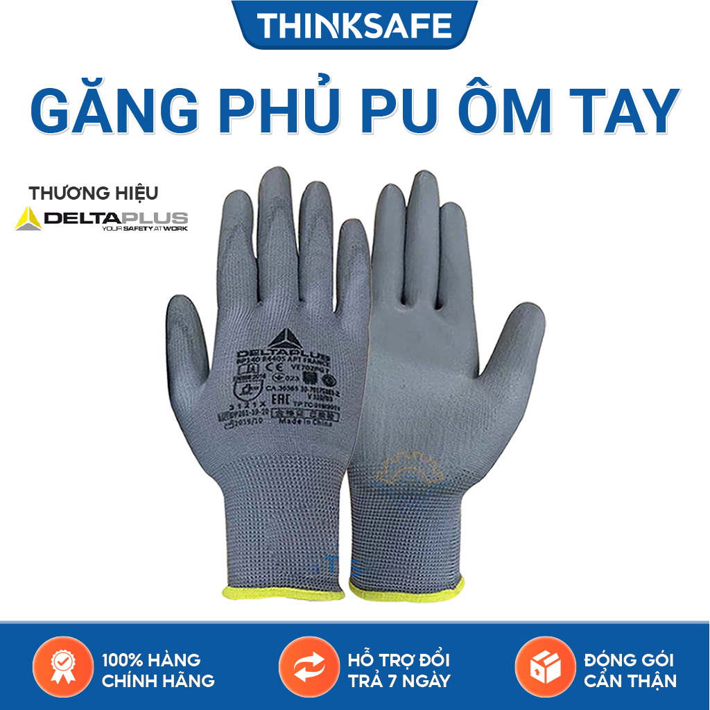 Găng tay đa năng Deltaplus VE702PG phủ PU - Bao tay chống dầu, mềm ôm tay, dễ cầm nắm thao tác chính xác cao (xám) - Bảo hộ Thinksafe
