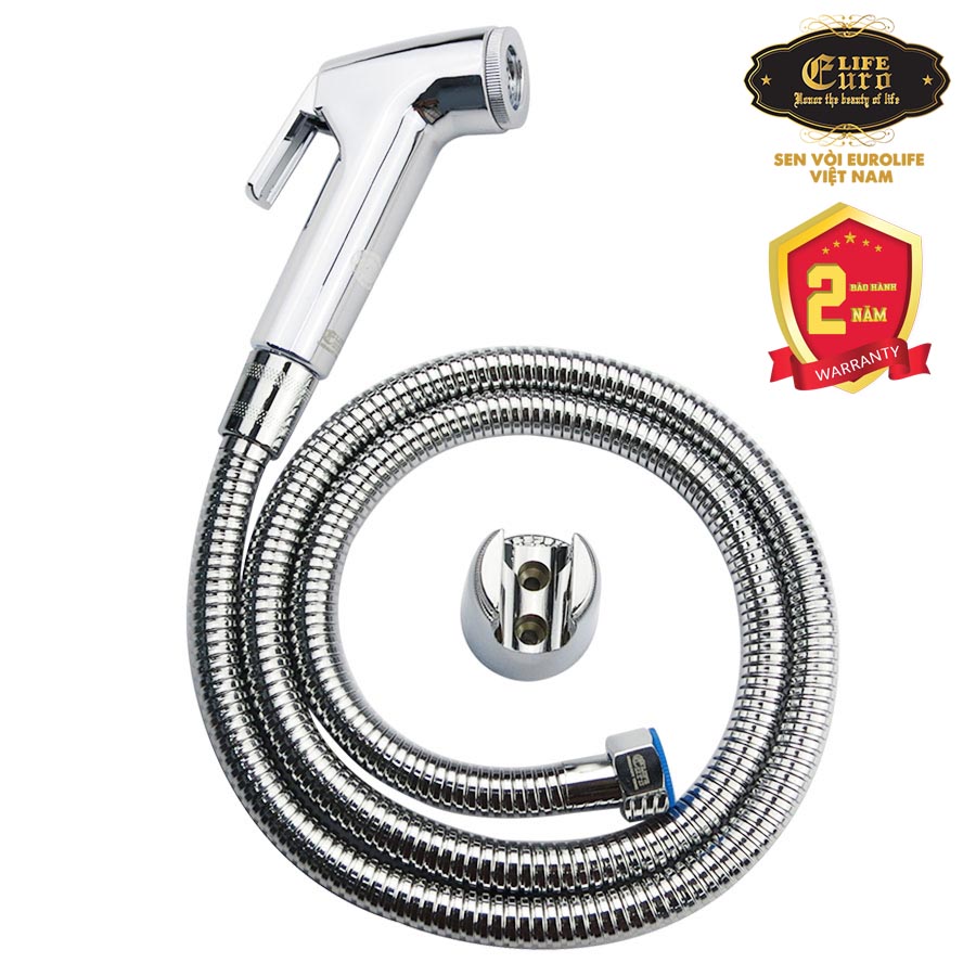 Bộ vòi xịt vệ sinh Eurolife EL-X01 chất liệu mạ chrome cao cấp, chịu áp lực nước cao, thiết kế bền đẹp (Trắng bạc)