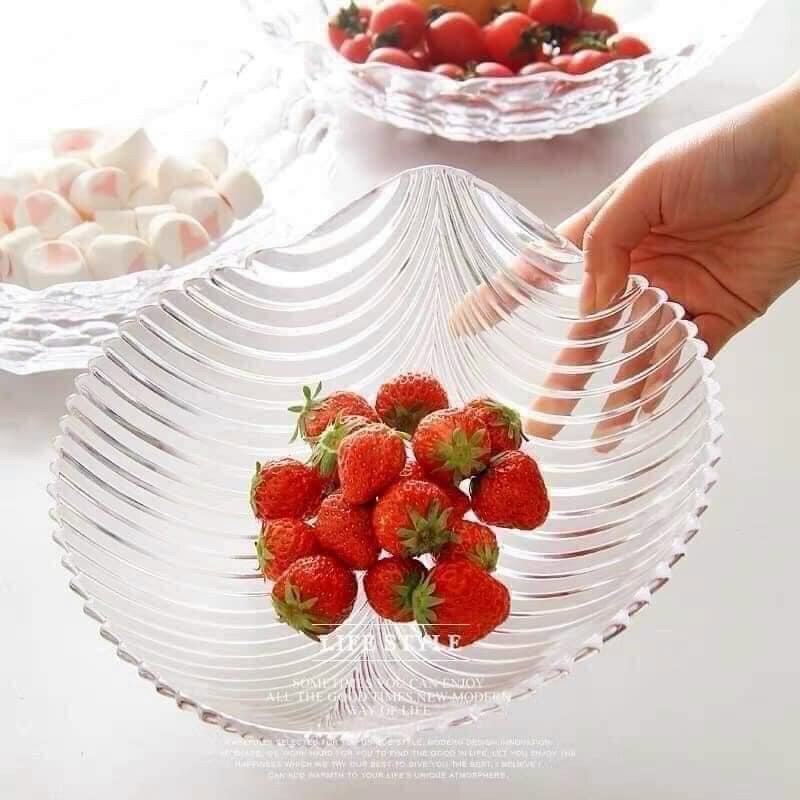 Đĩa thuỷ tinh hình chiếc lá kt 24x24cm đựng hoa quả bánh kẹo, Đĩa thủy tinh hình lá