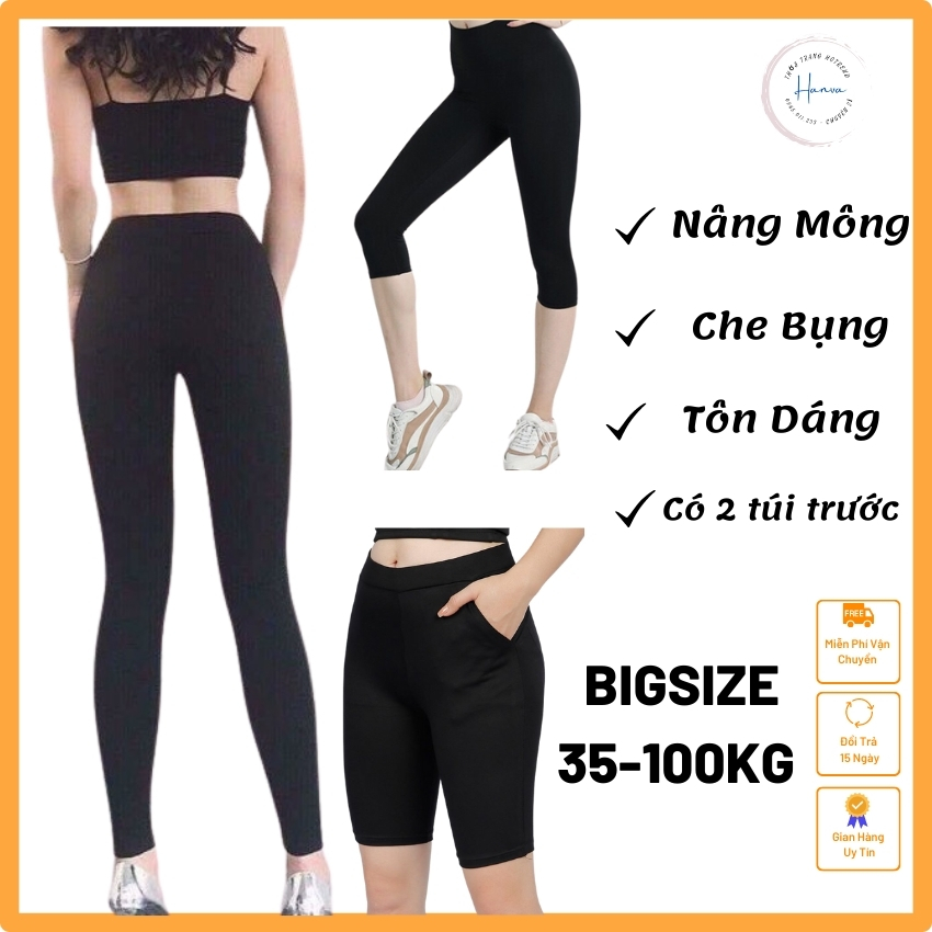 Quần legging nữ, quần biker cotton ôm dáng đùi, lửng ngố, dài, legging hanva quần legging nâng mông cạp cao siêu hot siêu co giãn loại 1 từ 38 big size đến 100kg