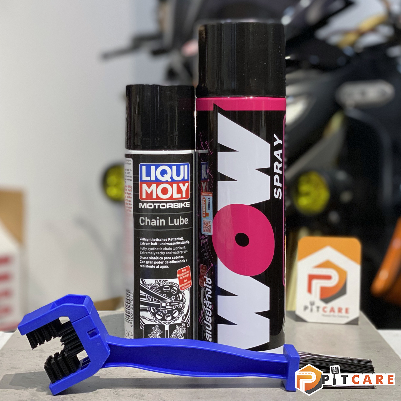 Combo Bảo Dưỡng Sên Liqui Moly Chain Lube 1508 Và Vệ Sinh Sên WOW Kèm Bàn Chải 3 Mặt Chuyên Dụng