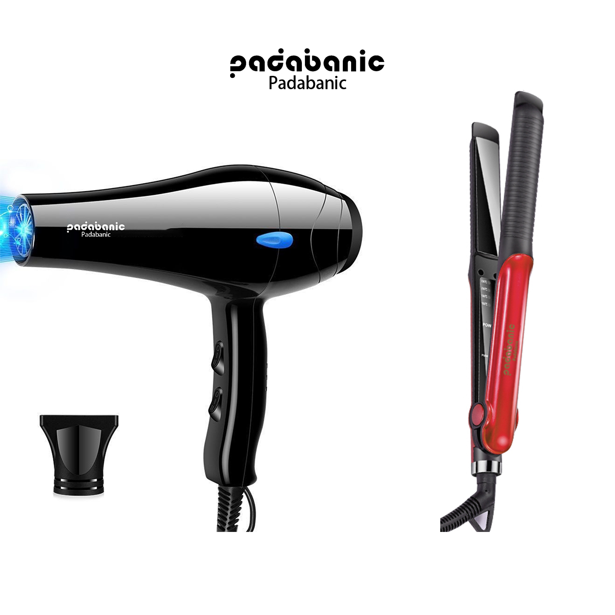 Máy sấy tóc padabanic 9999z tặng kèm máy là tóc ép tóc uốn tóc có 4 mức nhiệt điều chỉnh
