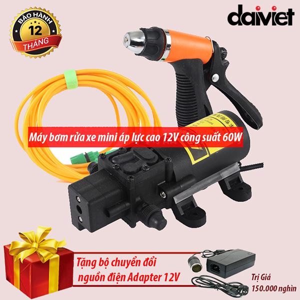Máy bơm rửa xe mini áp lực cao 12v công suất 60w - tặng kèm bộ chuyển đổi nguồn điện adapter 12v