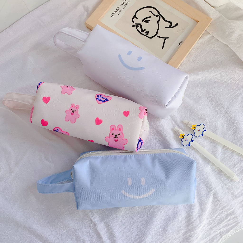 Túi đựng bút bóp viết vải canvas hình mặt cười smiley đáng yêu