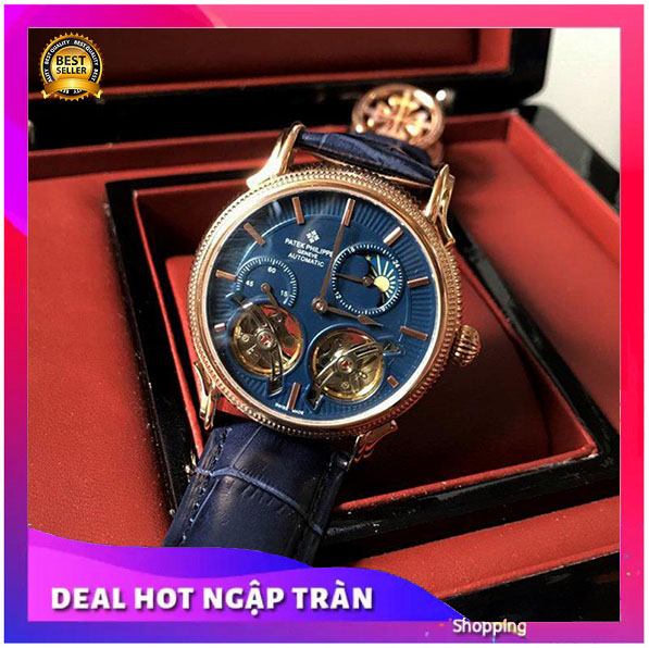 [ VUA ĐỒNG HỒ ] Đồng Hồ PATEK PHILIPPE Thời Trang Nam Automatic Lộ 2 Tim Cao Cấp Mặt Xanh + Thẻ Bảo Hành