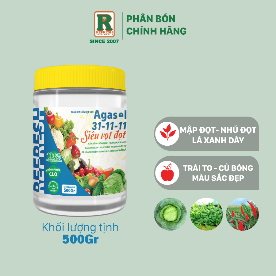 Phân bón lá agasol 31-11-11 + te siêu vọt đọt - đâm chồi mạnh, bung đọt nhanh, lá xanh dày chuyên cho rau màu