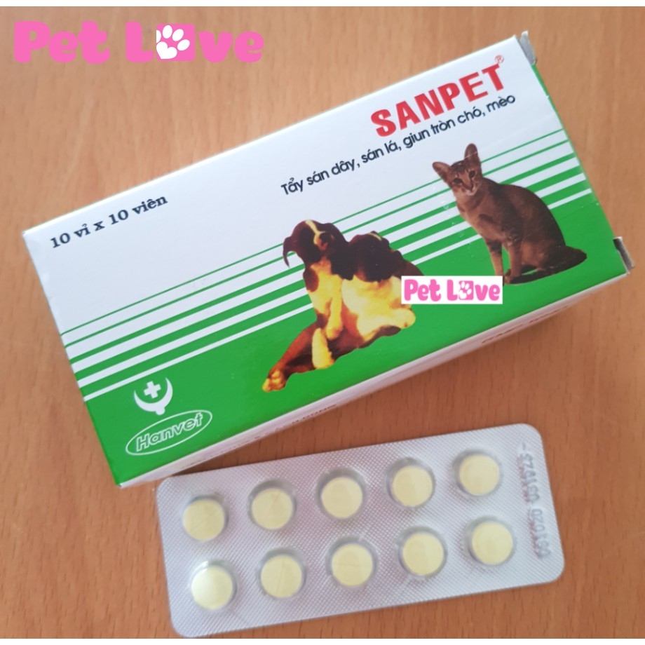 10 viên Sanpet xổ sán dây sán lá giun tròn chó mèo