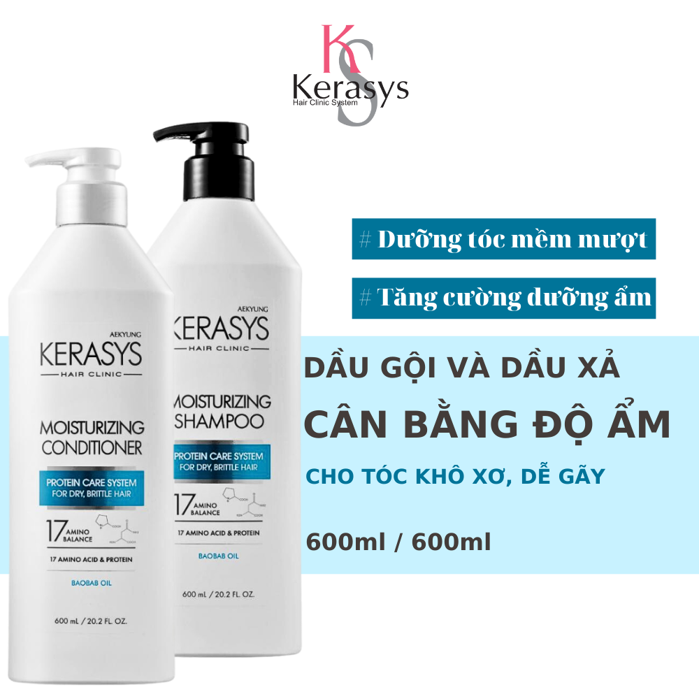 Dầu gội xả Kerasys Moisturizing Hàn Quốc cân bằng độ ẩm cho mái tóc khô, xơ, dễ gãy Hàn Quốc 600ml