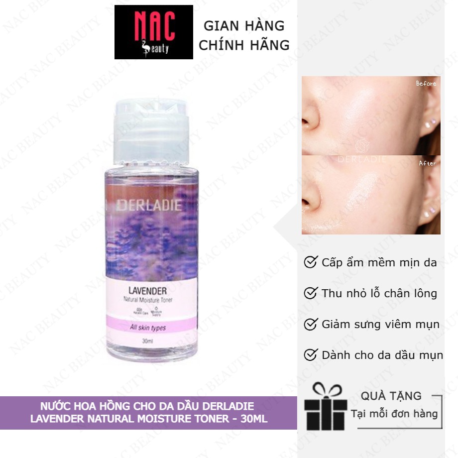 Nước hoa hồng kháng viêm, kiềm dầu và hỗ trợ làm giảm mụn Derladie Lavender Natural Moisture Toner 30ml _ Derladie Chính Hãng