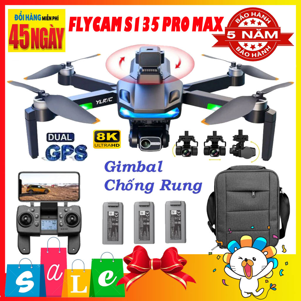 Máy bay flycam camera không người lái điều khiển từ xa S135 Pro Max Drone camera 8K pin trâu 7.4V 3000mAh Bay 30 Phút Tầm Xa 3000m Không Chổi Than Tự Động Trở Về Nhờ Định Vị G.P.S Cảm Biến OAS Tránh Vật Cản