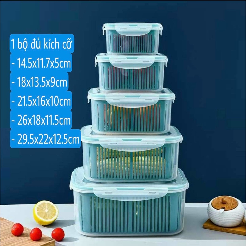 Bộ rổ nhựa 5 món có nắp đậy bảo quản thực phẩm