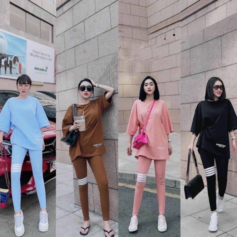 Set Bộ Thể Thảo Nữ Tay Ngắn Quần Dài vải Thun Cotton Co Giãn mềm mịn Thời Trang HpFashion - DNNHP01