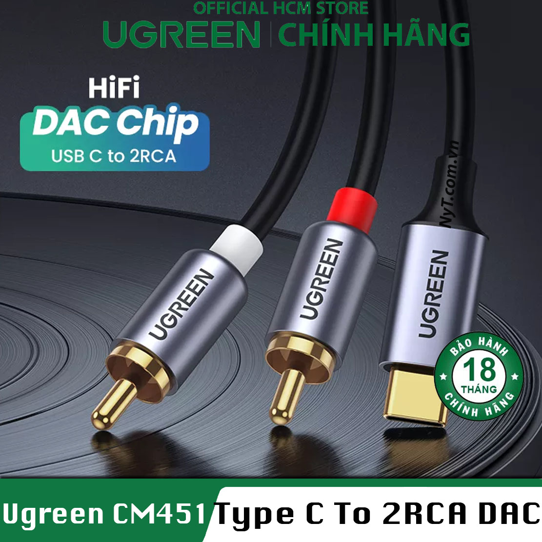 Dây type c to 2rca 1.5m - kết nối đt với loa, apmply ugreen cm451 - bh 18t chính hãng