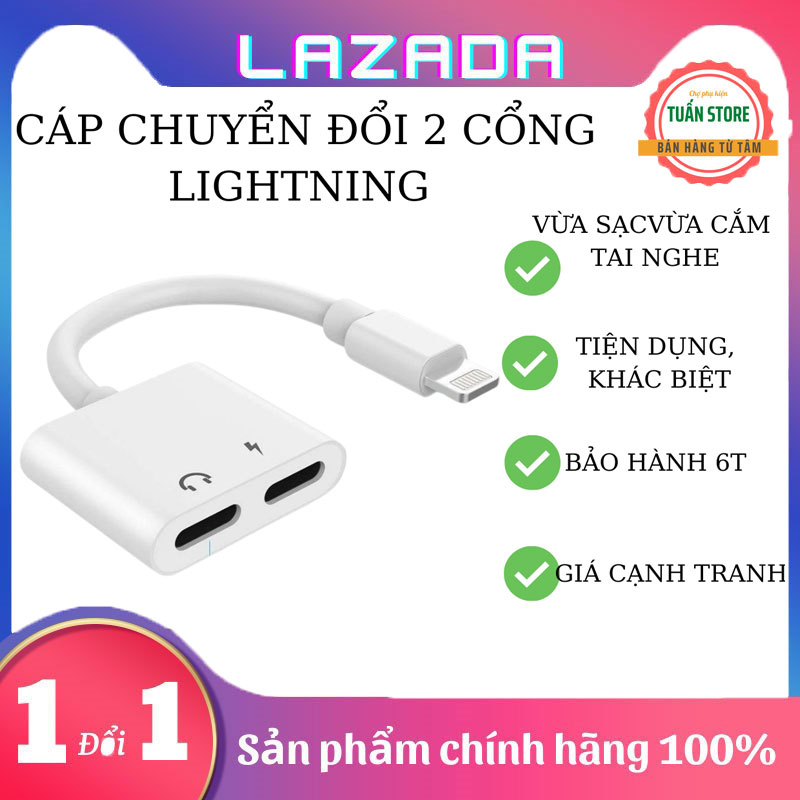 Cáp Chuyển Đổi Lightning Kèm Chân Sạc , Jack Chuyển Cho Tai Nghe Iphone X, Jack Chia Lightning  Kèm Cổng Sạc , Bộ Chuyển Đổi Cho Iphone , Jack Chuyển Lightning Sang Sạc , Tai nghe Nhỏ Gọn Thuận Tiện Mang Theo ,BH 12 Tháng-VKTUẤN STORE
