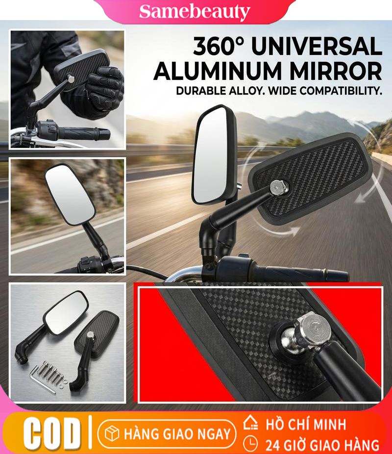 【Freeship】H2C Rearview Mirror with Short Legs and High Quality Cnc Aluminum White Glass for Motorcycle Mounting<Price Is for One Pair Giá 203,329 Đồng*Miễn phí vận chuyển