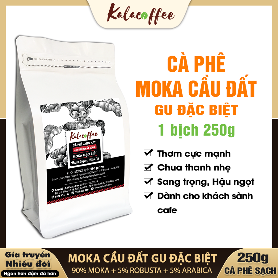 250g Cà Phê Moka Cầu Đất Gu Đặc Biệt nguyên Chất 100% Khẩu vị chua nhẹ, hậu ngọt hương thơm nồng nàn mạnh mẽ, vị khác biệt KALACOFFEE