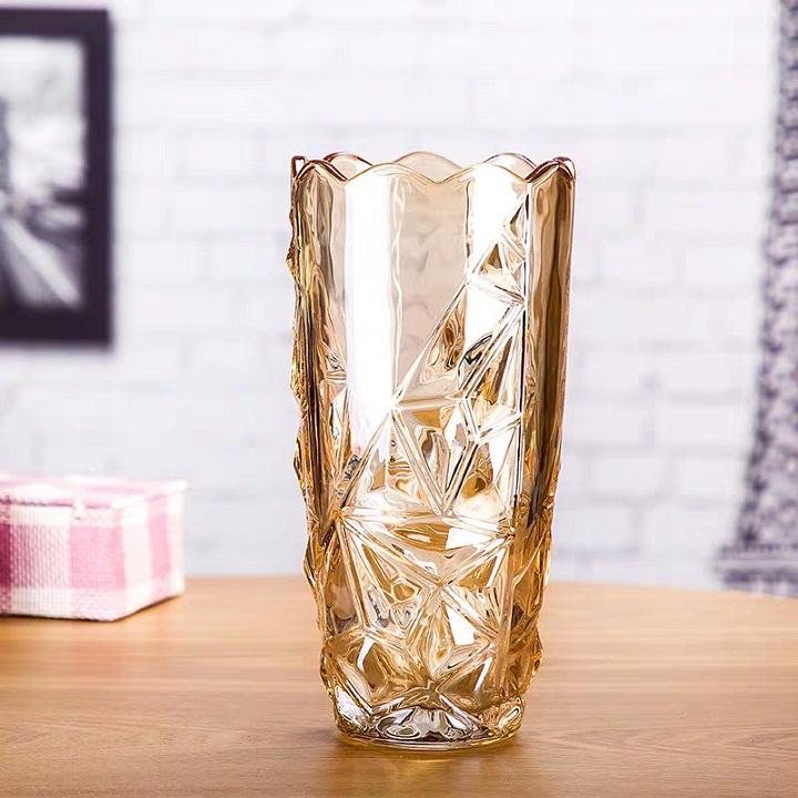 Bình Bông Lọ Hoa Thủy Tinh Nhũ Vàng 18CM – Hoa Văn Ngẫu Nhiên