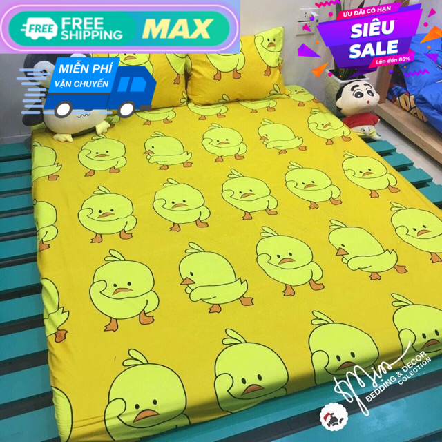 Bộ ga gối vịt vàng kích cỡ 1m8x2m bao gồm 1 ga bọc, 2 áo gối. ga gối chất liệu cotton poly