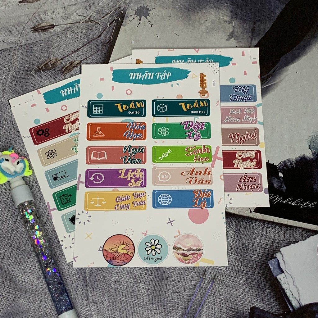 Sticker Nhãn Vở Môn Học Phân Trang Môn Học, chống nước - Tặng sticker Cung Hoàng Đạo