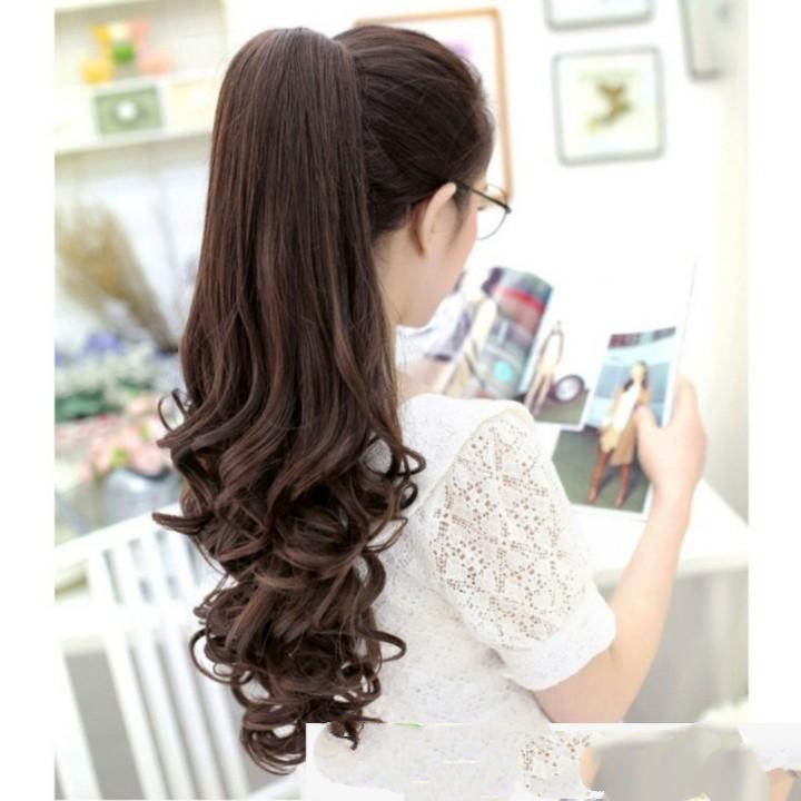 Tóc giả nữ ngoặm xoăn dài, tóc giả kẹp, tóc giả xoăn dài