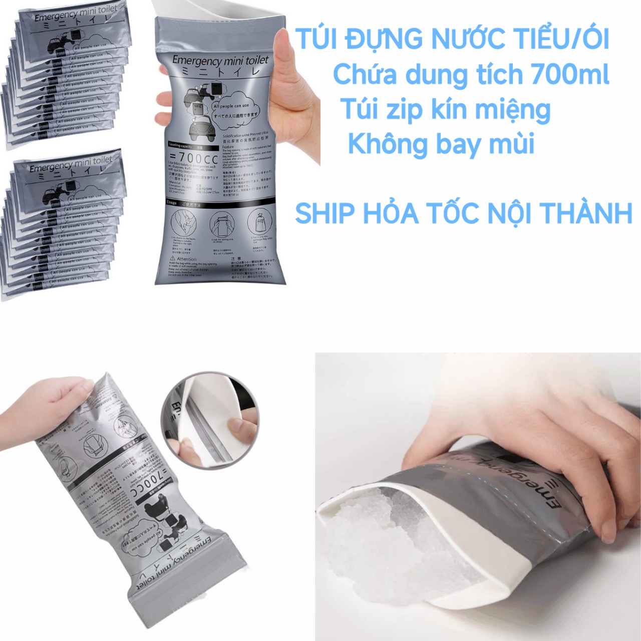 Túi nước tiểu/ nôn ói chứa được 700 ml di động vệ sinh nhỏ gọn khẩn cấp dùng trên xe ô tô