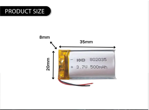 Pin Sạc 3.7V 500mah 802035 Lithium Polymer  Cho tai nghe,loa Mp3 MP4 MP5 GPS PSP Bluetooth hàng mới