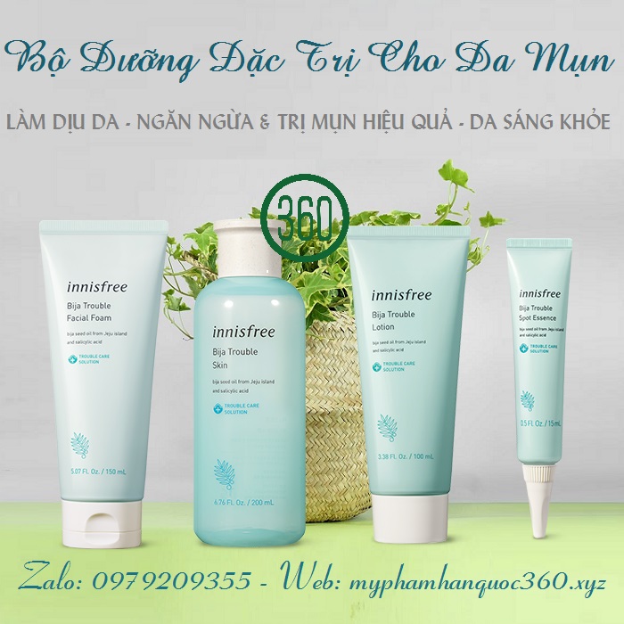 Bộ sản phẩm dành cho da mụn - Innisfree Jeju Bija Trouble Set, cam kết hàng đúng mô tả, chất lượng đảm bảo