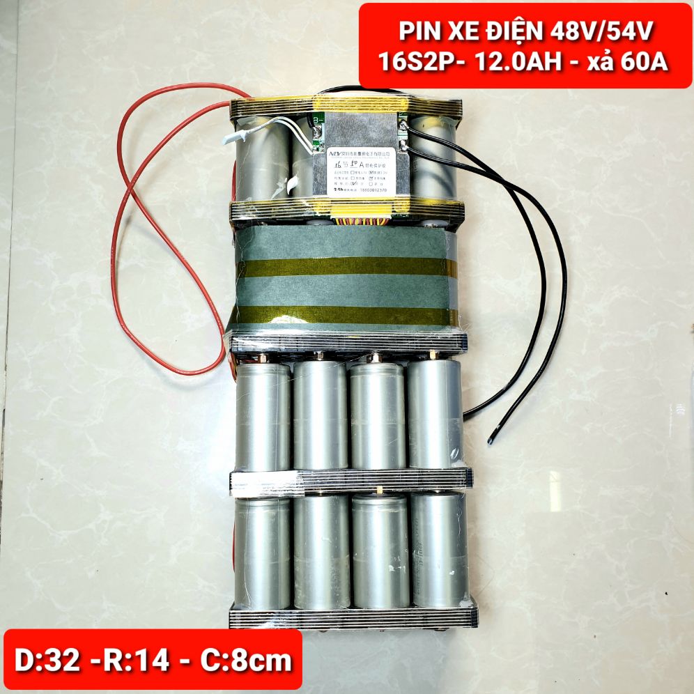 Achun.vn - KHỐI PIN SẮT XE ĐIỆN 48V/54V - 16S - 12.0AH XẢ 50A (32 VIÊN PIN 32650 vít)